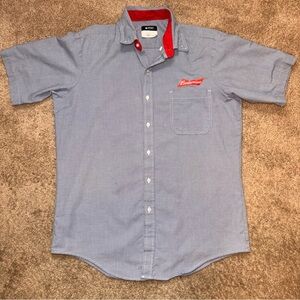 Budweiser Bud Light Brewery Promo Button Up Shirt Gray Workwear Beer Logo L